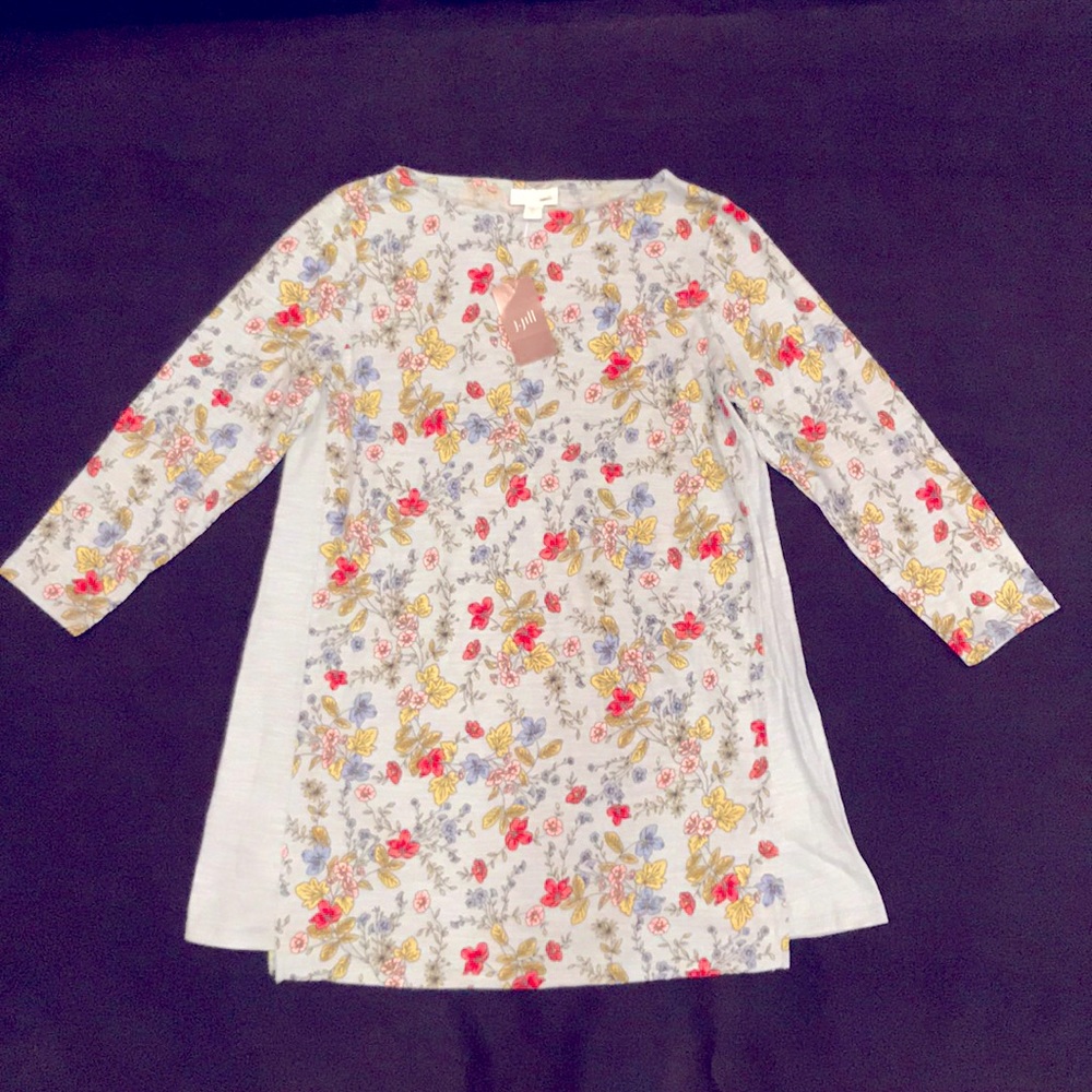 J Jill Floral Blue Tint Shirt XS